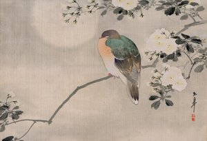 Japansk silkemaleri av en skogsdue av Japanese School