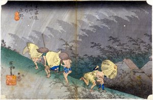 Landskap i regnet. Japansk trykk. sd. 1800-tallet. av Japanese School
