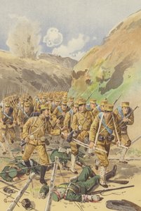 Løytnant Takagi ber brigadesjefen sin om tillatelse til å avansere (chromolitho) av Japanese School