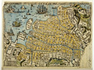 Kart over Nagasaki, ca. 1801 (fargetresnitt) av Japanese School