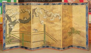 En av et par malte skjermer, japansk, sent 1600- eller tidlig 1700-tall (se 144895 for par) av Japanese School