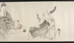 Eller. 14872, f.30 To voksne og et barn, fra Yoshida Seisai (handscroll) av Japanese School