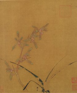 Orkideer (blekk på silke) av Japanese School