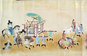 En del av den sjette koreanske ambassaden til Japan på tidspunktet for rekkefølgen i Tokugawa Ietsuna i 1651, muligens av Kano Masanobu (1625-94) 1655-57 (rullemaleri) av Japanese School