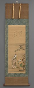 Peach Mother and Attendant av Pine Tree, tidlig på 1800-tallet (akvarell med treknotter) av Japanese School