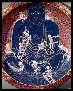 Plate som viser Buddha med ti skjeletter (keramikk) (detalj) (se også 182441) av Japanese School