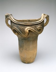 Potte med hvirveldesign, ca. 7500–300 f.Kr. (lavbrent keramisk leire) av Japanese School