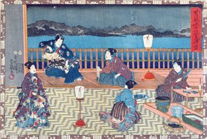Tilberedning av fisk (fargetresnitt) av Japanese School