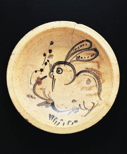 Kanin malt på tallerken brukt av nishin-zara-selgere (stuet sild) av Japanese School