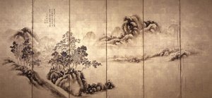 Recto: Landscape After Mi Fei, ca. 1810 (blekk på bladgull) av Japanese School