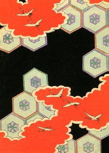 Røde skyer med flygende traner av Japanese School