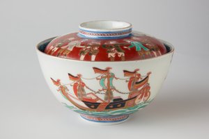 Risskål og deksel, muligens 1800-tallet (Ko-Imari ware, porselen med underglasur blå og overglasur emalje) av Japanese School