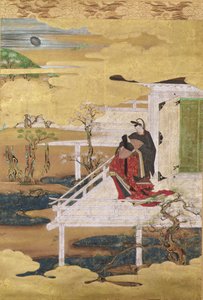 Scene fra Tale of Genji (blekkfarge og bladgull på papir) av Japanese School