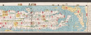 Utsnitt av et kart over veier i Japan.  Dai Nihon koku junro meiki daisei. ["Et klart og minutt kart over de store veiene i Japan"]  1850 av Japanese School