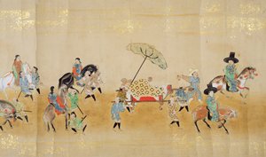 Sjette koreanske ambassade til Japan i Meireki 1 på tidspunktet for Tokugawa Ietsunas etterfølgelse i 1651, muligens av Kano Masunobu (1625-94) (rullemaleri) (detalj) av Japanese School