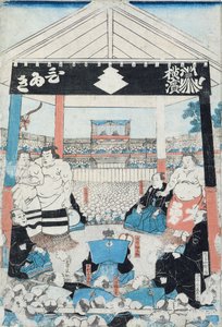 Sumobrytere i ferd med å begynne en kamp (treblokktrykk) av Japanese School