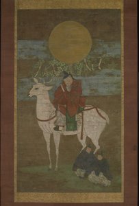 Avgangen fra Kashima (Deity of the Kasuga ut), sent på 1300-tallet (hengende rulle: blekk, farge og gull på silke) av Japanese School