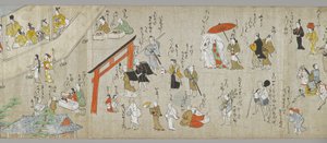 Tenjin Shrine Scrolls (en av et par) (detalj), Tosa School, 1600-tallet (blekk, farger og gofun på papir) (se også 5846317) av Japanese School