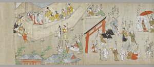 Tenjin Shrine Scrolls (en av et par) (detalj), Tosa School, 1600-tallet (blekk, farger og gofun på papir) (se også 5846316) av Japanese School