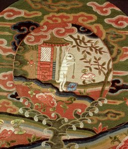Skilpadden og haren, Edo-perioden (1600-1868) (silkebroderi) (detalj) av Japanese School