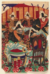 Three Sheets of a Triptych, 1868-1912 (treblokktrykk) (se også 406925 og 406927) av Japanese School