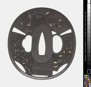 Tsuba: Krysantemum, Kirsebær, Iris av Japanese School