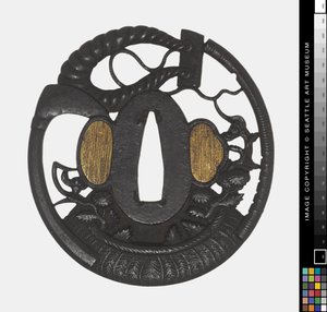 Tsuba: Blomster, ljå, tau, tidlig på 18 århundre (jern) av Japanese School