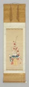 To japanske dukker og en blomstrende Gren, slutten av 1700-tallet (farge på silke) av Japanese School