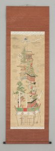 Ukiyoye Scene, tidlig på 1800-tallet (hengende rulle) av Japanese School