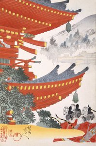 Warriors Depart, fra et album fra 1800-tallet med tresnitt (farget treblokktrykk) av Japanese School