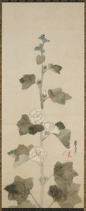 Hvite stokkroser, Edo-perioden, 1615-1868 (blekk, fargetone og gull på papir) av Japanese School