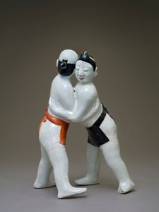 Wrestlers, japansk, sannsynligvis 1600-tallet (keramikk med polykrom underglasur) av Japanese School