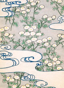 farget treblokktrykk av Blooming Vines og Wave Pattern av Japanese School