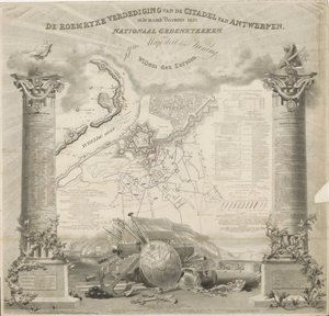 Roemryke-forsvaret av Citadel of Antwerpen, i desember måned 1832. Nasjonalt minnesmerke, til Hans Majestet Kongen, Willem den Eerste (tittel på objekt) av Ja.s Wyld