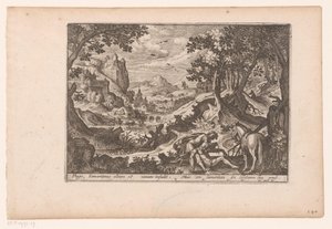 Landskap med historien om den barmhjertige samaritanen: samaritanen hjelper offeret på hesten sin Historien om den barmhjertige samaritan (serietittel) av Jaspar de Isaac (attributed to)