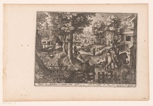 Landskap med historien om den barmhjertige samaritan: ankomsten til vertshuset Historien om den barmhjertige samaritan (serietittel) av Jaspar de Isaac (attributed to)