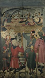 Eksorcisme av en besatt mann under graven til St. Vincent av Saragossa (d.304) fra altertavlen til St. Vincent av Saragossa
