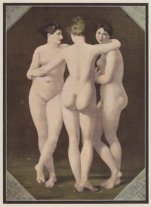 The Three Graces (farge litho) av Jean Baptiste (after) Regnault