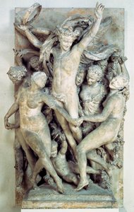 Les Bacchantes danser rundt og spiller musikk. Utskåret relieff av Jean-Baptiste (Jean Baptiste) Carpeaux (1827-1875) 1865-1869 Søn. 4,2x2,9 m Paris, musee d