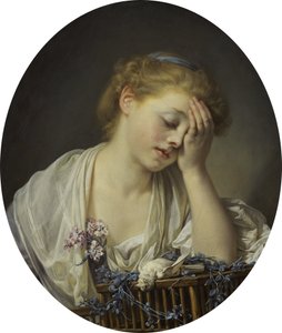 En jente med en død kanarifugl av Jean-Baptiste Greuze
