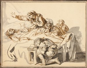 Kvinner og barn som sørger over en død mann av Jean-Baptiste Greuze