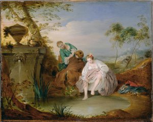 Badeoppsatsen - Prøver badekaret (maleri på lerret) av Jean-Baptiste Joseph Pater
