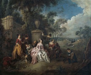 Møte i parken, av Jean-Baptiste Pater (1695-1736), olje på lerret