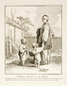 Gift Woman and her Children, plate fem fra Divers Habillements des Peuples du Nord