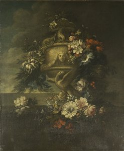 Blomster i en skulpturert vase (olje på lerret) av Jean Baptiste Monnoyer