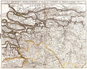 Kart over nederlandsk Brabant (eller Nord-Brabant) og en del av fylket Holland (Nederland) (gravering av Jean Baptiste Nolin
