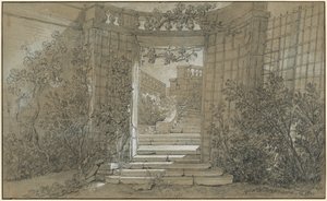 Landskap med en trapp og en balustrade