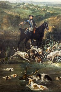 Ludvig XV jakter hjort i skogen i Saint-Germain, 1730 (olje på lerret)