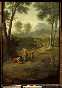 De fem sansene: "" lukten"" Detalj av et dekorativt panel av Jean Baptiste Oudry (1686-1755) 1749 Versailles, musee du chateau. av Jean Baptiste Oudry