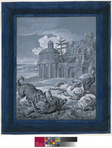 Wolves Attacking Sheep (Rein de Trop II) 1732 (penn og blekk med vask og gouache på papir) av Jean Baptiste Oudry